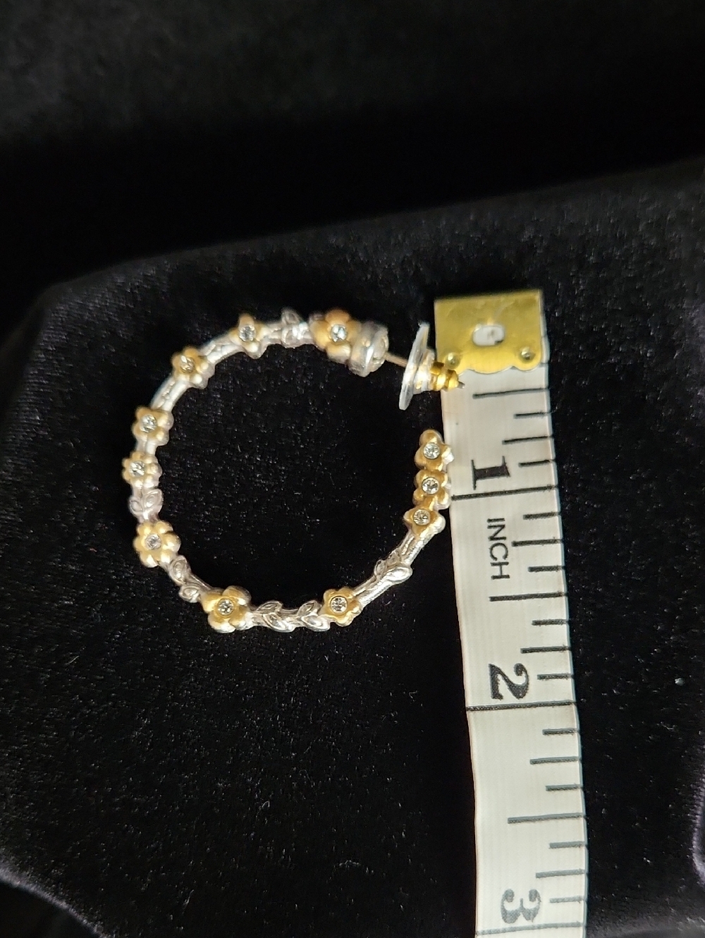 BRIGHTON Flower Child Silver and Gold-Tone with Swarovski Crystals Hoop Earrings - Picture 5 of 5